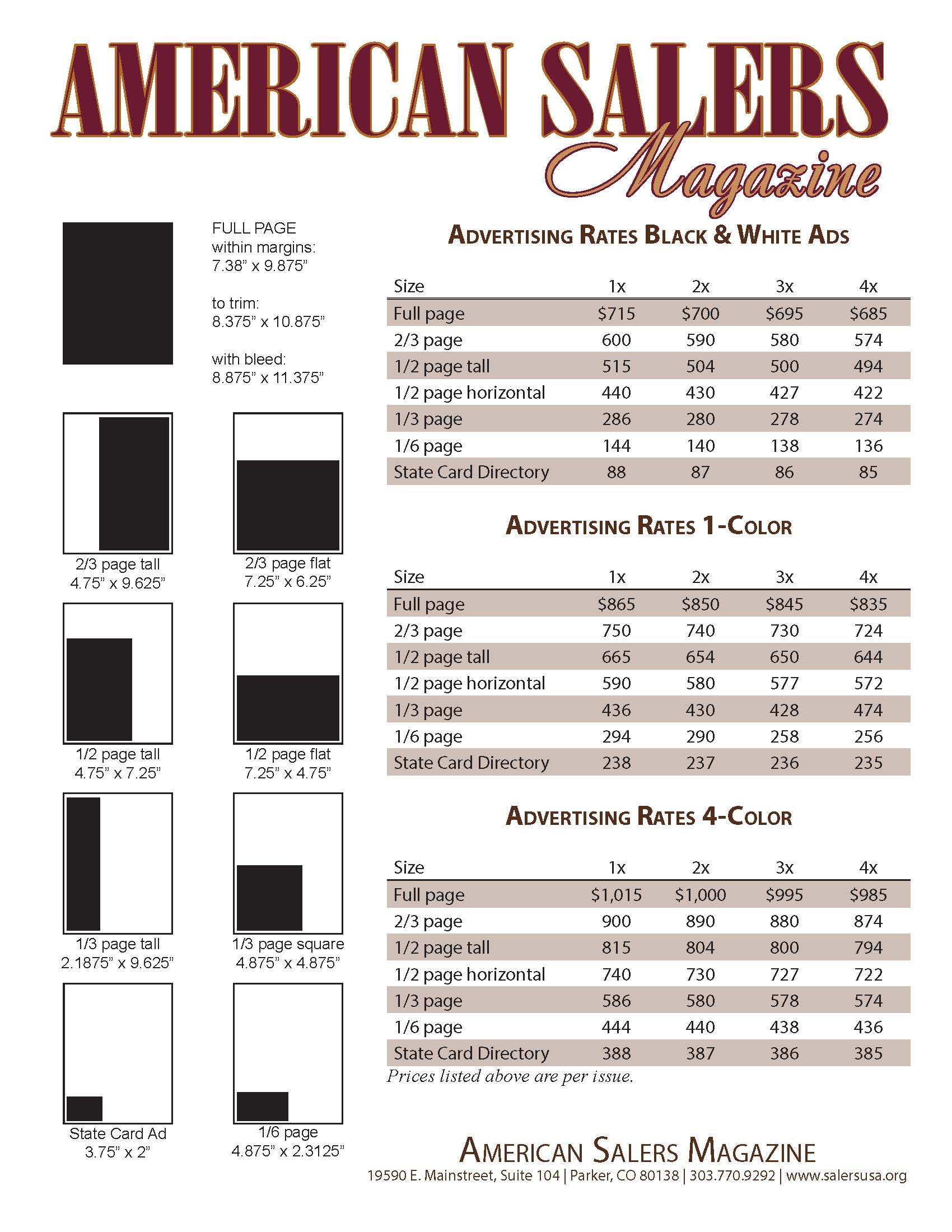 American Salers magazine rate card